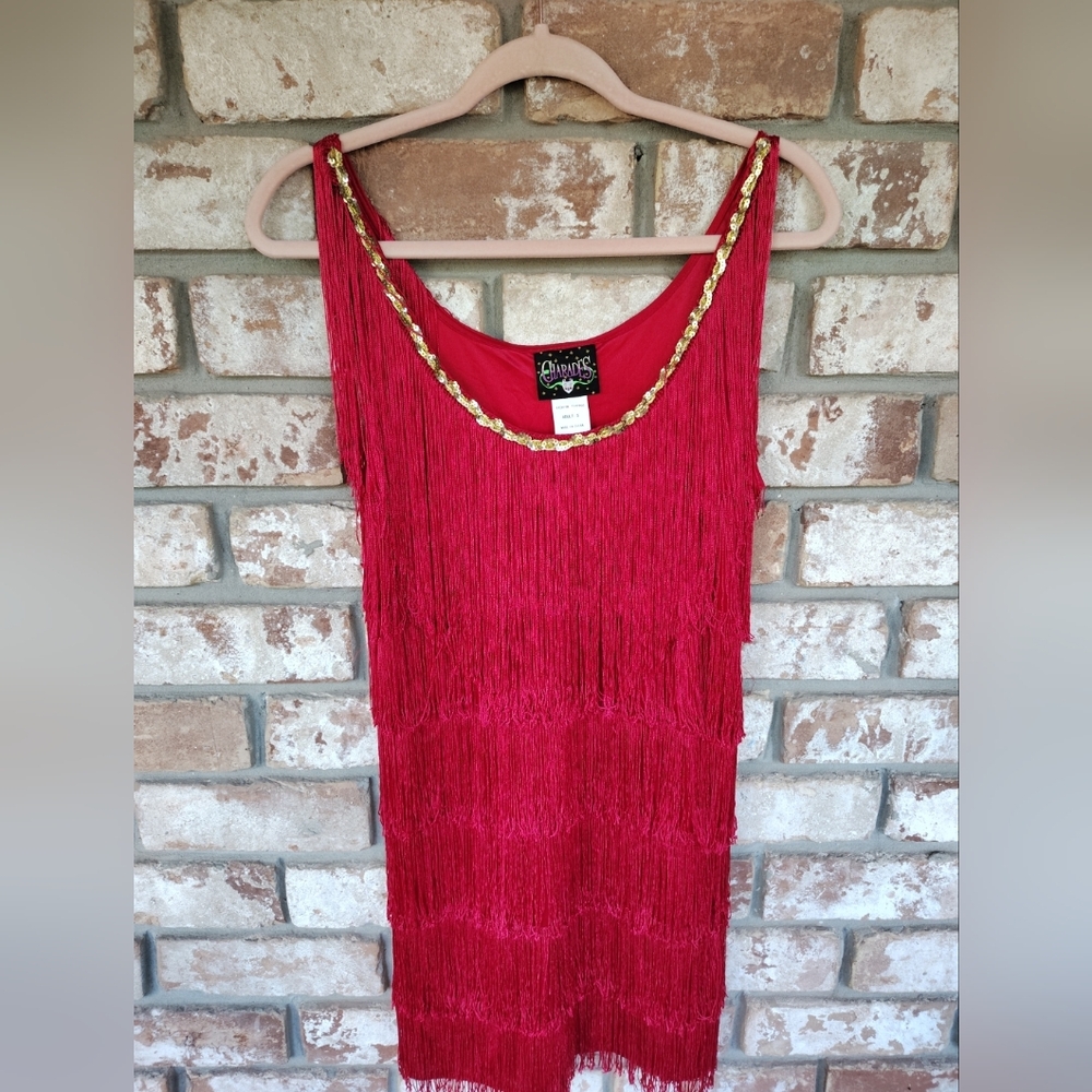 Charades Women's Red Fringe Flapper Costume Dress Sz S 1920's Cosplay Halloween